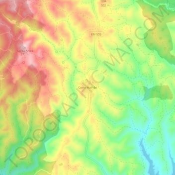 Mapa topográfico Corte Malhão, altitude, relevo