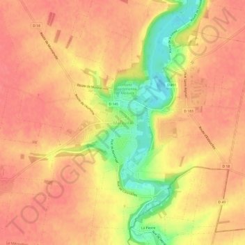Mapa topográfico Méréville, altitude, relevo