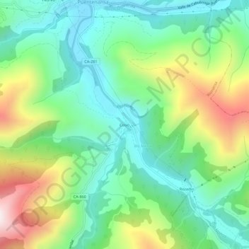 Mapa topográfico Cosío, altitude, relevo