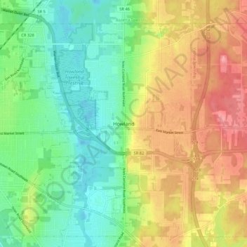 Mapa topográfico Howland Township, altitude, relevo