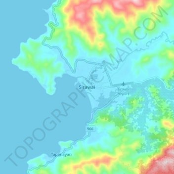 Mapa topográfico Sirawai, altitude, relevo