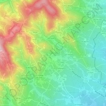 Mapa topográfico Les Rochaux, altitude, relevo
