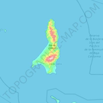Mapa topográfico Isla de Cedros, altitude, relevo