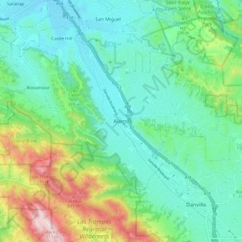 Mapa topográfico Alamo, altitude, relevo