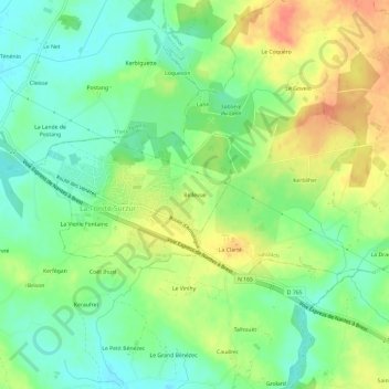 Mapa topográfico Bellevue, altitude, relevo