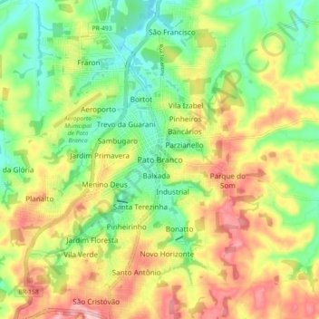 Mapa topográfico Pato Branco, altitude, relevo