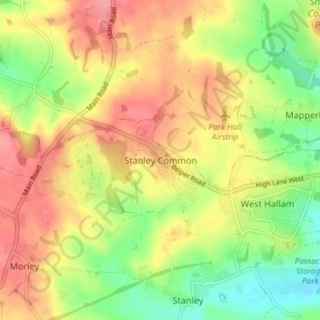 Mapa topográfico Stanley Common, altitude, relevo