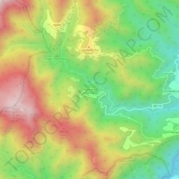 Mapa topográfico Tallacano, altitude, relevo