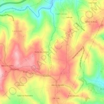 Mapa topográfico Cardozinhas, altitude, relevo