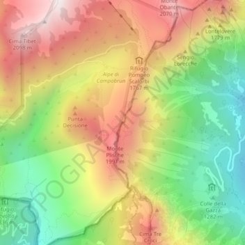 Mapa topográfico Porta di Campobrun, altitude, relevo