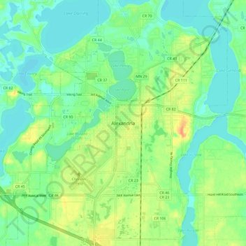 Mapa topográfico Alexandria, altitude, relevo