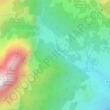Mapa topográfico Cirque de Lescun, altitude, relevo
