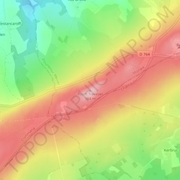 Mapa topográfico Roc'h Trevezel, altitude, relevo