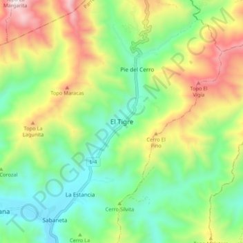 Mapa topográfico El Tigre, altitude, relevo