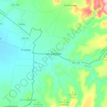 Mapa topográfico Los Campos, altitude, relevo
