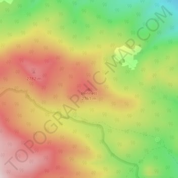Mapa topográfico Bennett, altitude, relevo