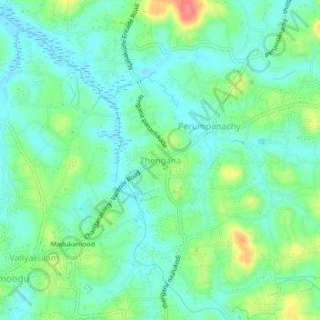 Mapa topográfico Thengana, altitude, relevo