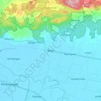 Mapa topográfico Brati, altitude, relevo