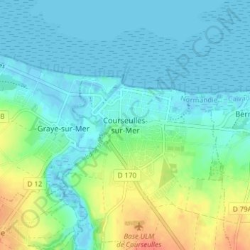 Mapa topográfico Courseulles-sur-Mer, altitude, relevo