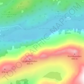 Mapa topográfico Sørlandet, altitude, relevo