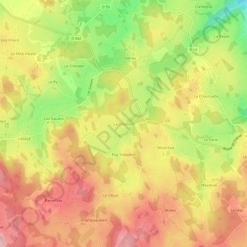 Mapa topográfico La Chezotte, altitude, relevo