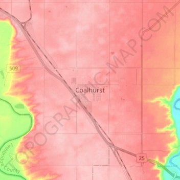 Mapa topográfico Coalhurst, altitude, relevo