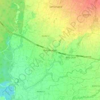 Mapa topográfico Ratnanagar, altitude, relevo