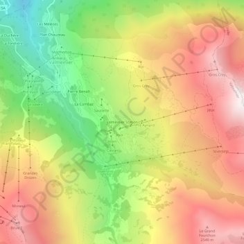 Mapa topográfico Valmeinier Station, altitude, relevo