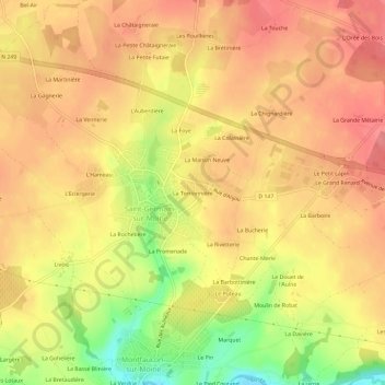 Mapa topográfico La Terrionnière, altitude, relevo