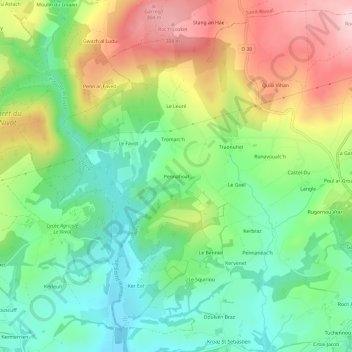 Mapa topográfico Pennahoat, altitude, relevo