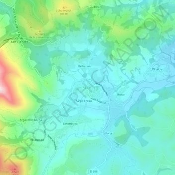 Mapa topográfico Sare, altitude, relevo