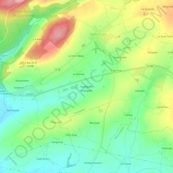 Mapa topográfico Guergadic, altitude, relevo