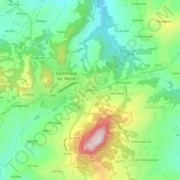 Mapa topográfico Albiaccio, altitude, relevo