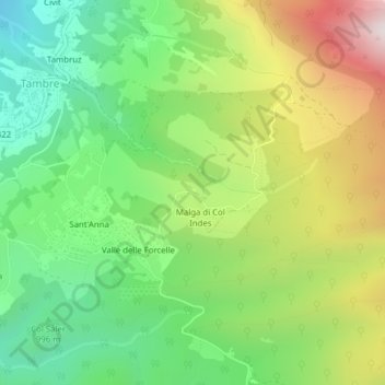 Mapa topográfico Col Indes, altitude, relevo