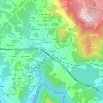 Mapa topográfico A Borrallada, altitude, relevo