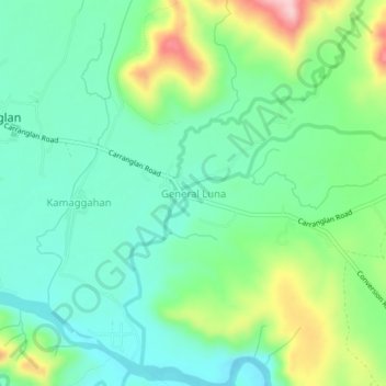 Mapa topográfico General Luna, altitude, relevo