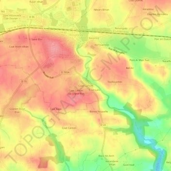 Mapa topográfico Coat Canton, altitude, relevo