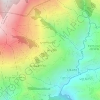 Mapa topográfico Yarsa, altitude, relevo