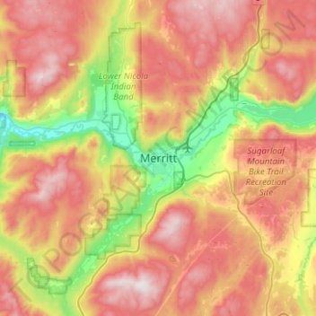 Mapa topográfico Merritt, altitude, relevo