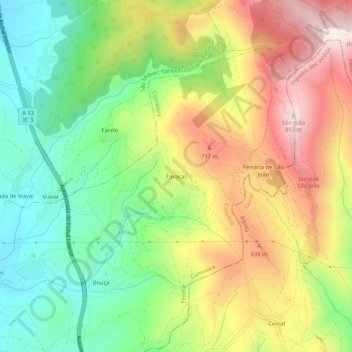 Mapa topográfico Favacal, altitude, relevo