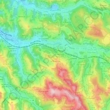 Mapa topográfico Les Baraques Perrier, altitude, relevo