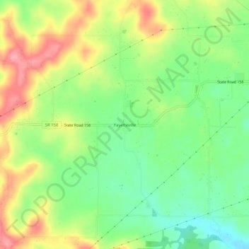 Mapa topográfico Fayetteville, altitude, relevo