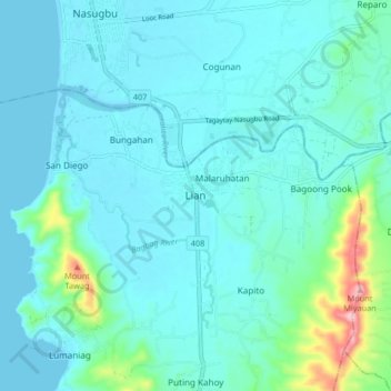 Mapa topográfico Lian, altitude, relevo