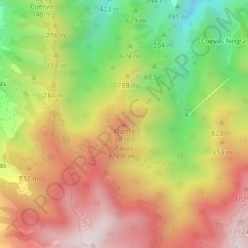 Mapa topográfico Monte de los Pasos, altitude, relevo