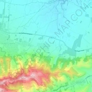 Mapa topográfico Roncolo, altitude, relevo