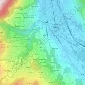 Mapa topográfico Les Raccards, altitude, relevo
