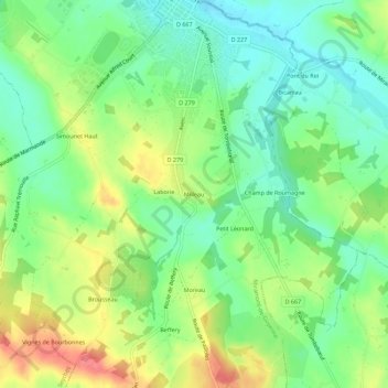 Mapa topográfico Milleau, altitude, relevo