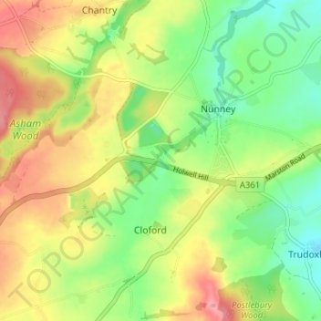 Mapa topográfico Holwell, altitude, relevo