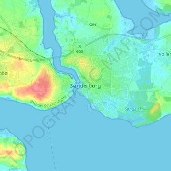 Mapa topográfico Sønderborg, altitude, relevo
