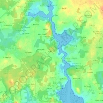 Mapa topográfico Kerhouant, altitude, relevo